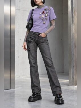 Vintage Y2K Style Giorgio Armani Black Label Butterfly Straight Leg Jeans Sz 29